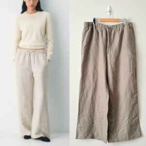Aritzia Wilfred The Lodge Pant High Rise Relaxed Cruise Linen Taupe Cola Size XL